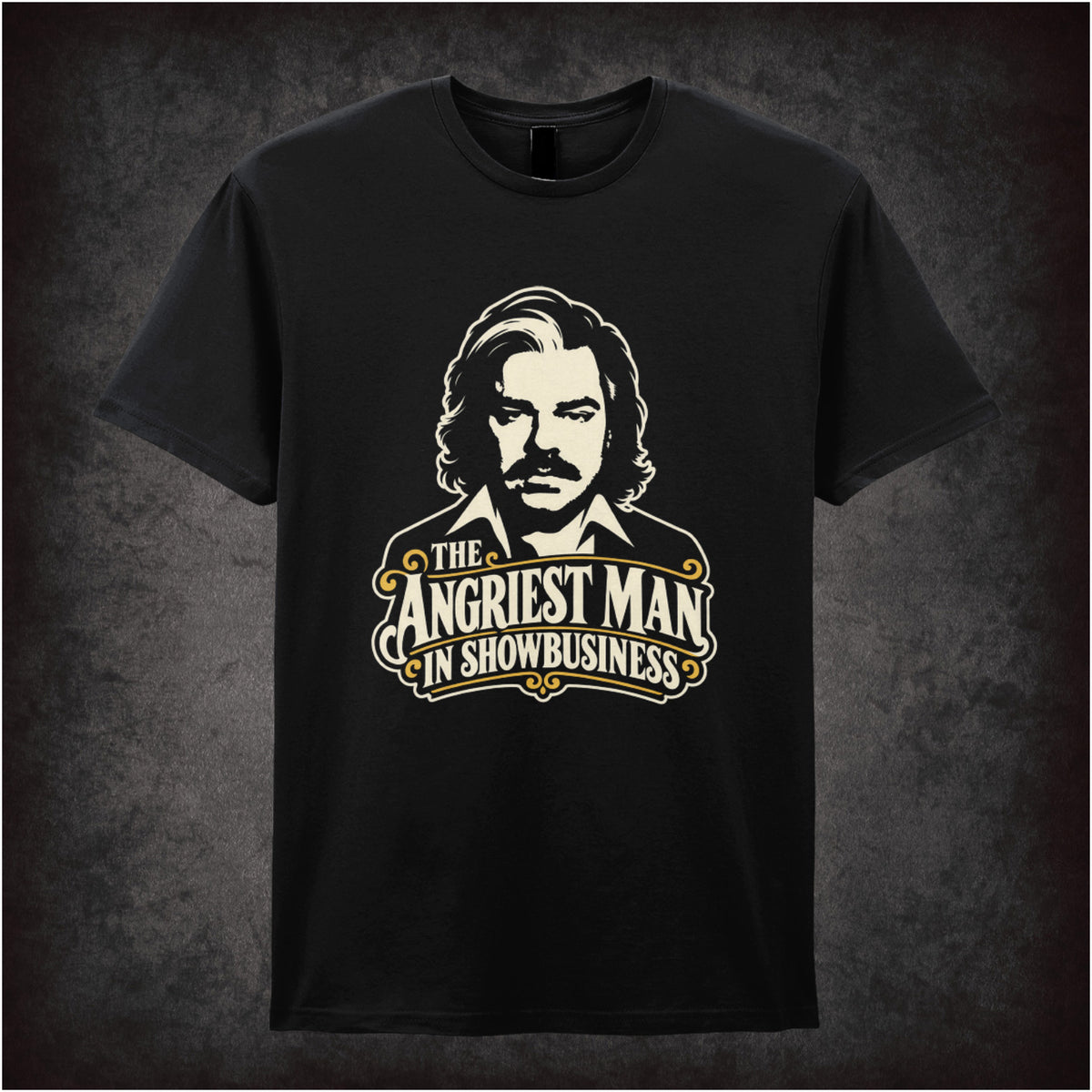 “The Angriest Man in Showbusiness” T-shirt in black from Toast of London