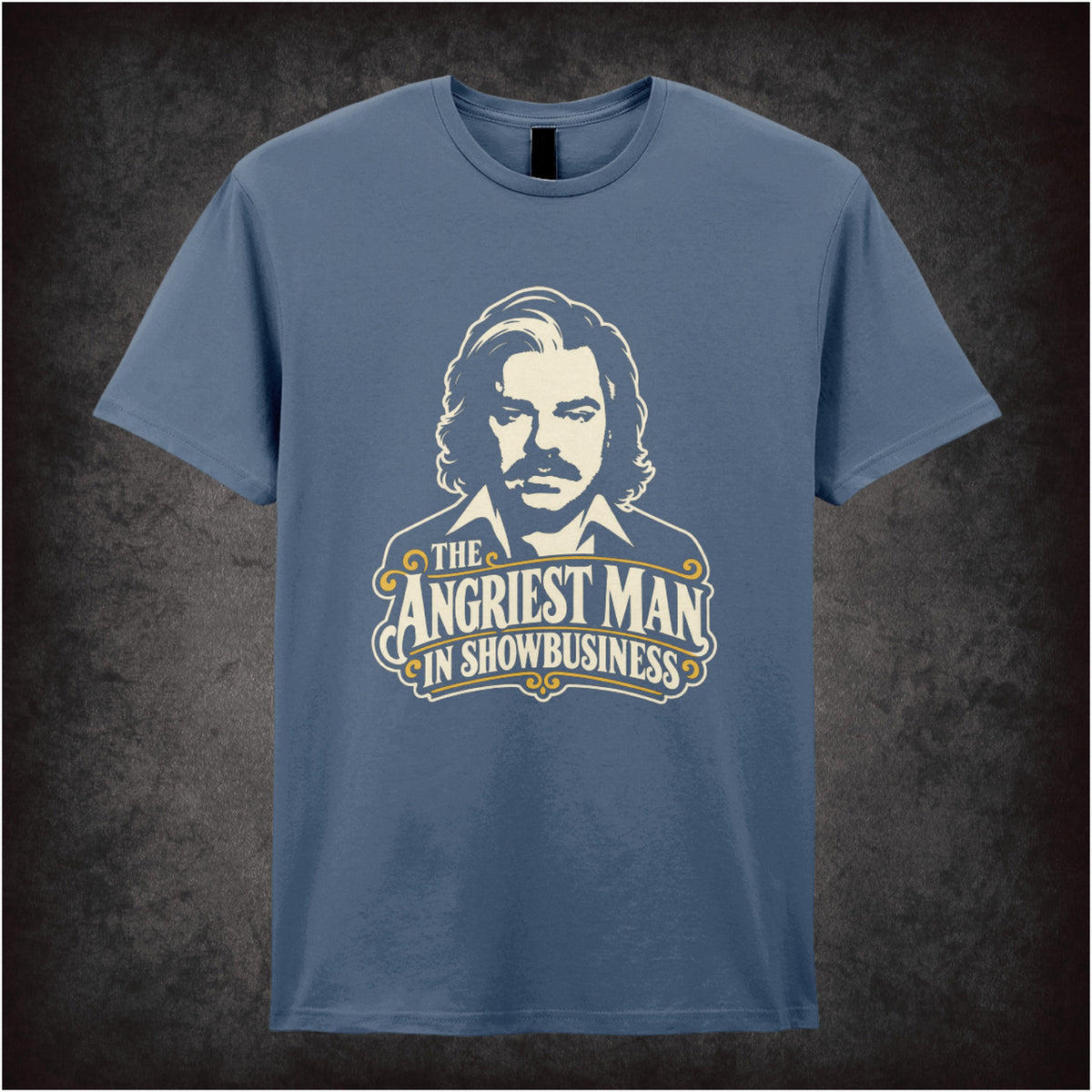 “The Angriest Man in Showbusiness” T-shirt in indigo from Toast of London