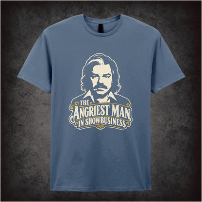 “The Angriest Man in Showbusiness” T-shirt in indigo from Toast of London