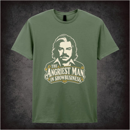 “The Angriest Man in Showbusiness” T-shirt in military green from Toast of London