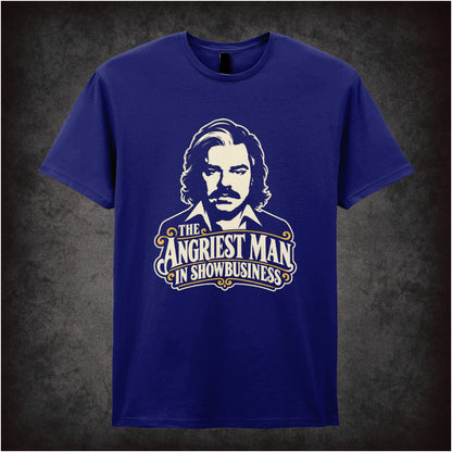 “The Angriest Man in Showbusiness” T-shirt in navy from Toast of London