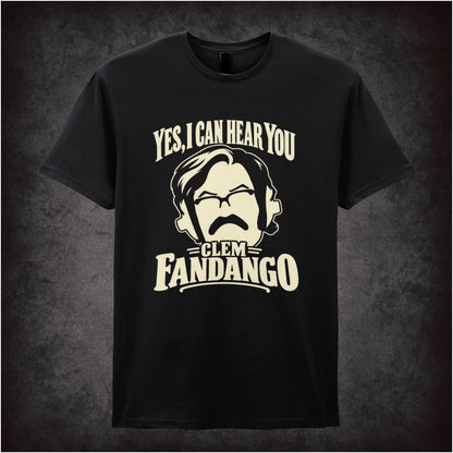 “Yes, I Can Hear You Clem Fandango” T-shirt in black from Toast of London