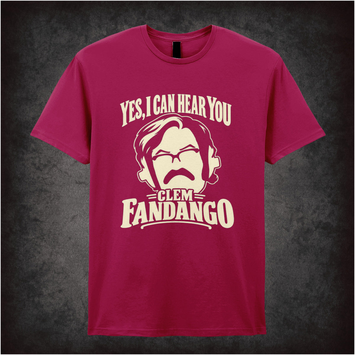 “Yes, I Can Hear You Clem Fandango” T-shirt in cardinal red from Toast of London