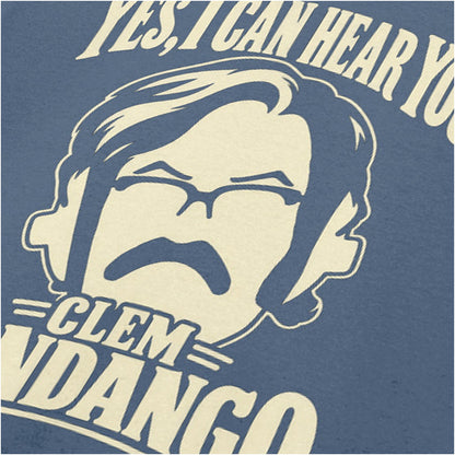 “Yes, I Can Hear You Clem Fandango” close up T-shirt in indigo from Toast of London