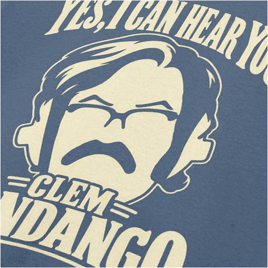 “Yes, I Can Hear You Clem Fandango” close up T-shirt in indigo from Toast of London