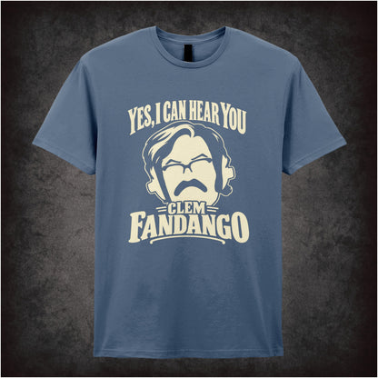 “Yes, I Can Hear You Clem Fandango” T-shirt in indigo from Toast of London
