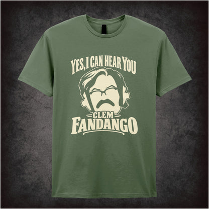 “Yes, I Can Hear You Clem Fandango” T-shirt in military green from Toast of London