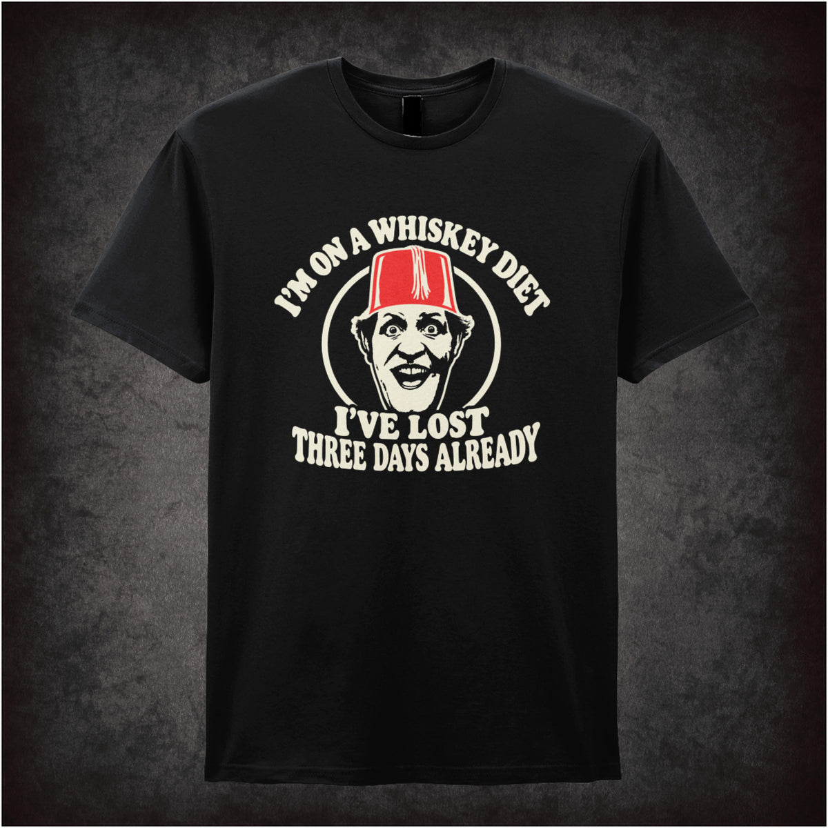 “I’m on a Whiskey Diet, I’ve Lost Three  Days Already” T-shirt in black from Tommy Cooper
