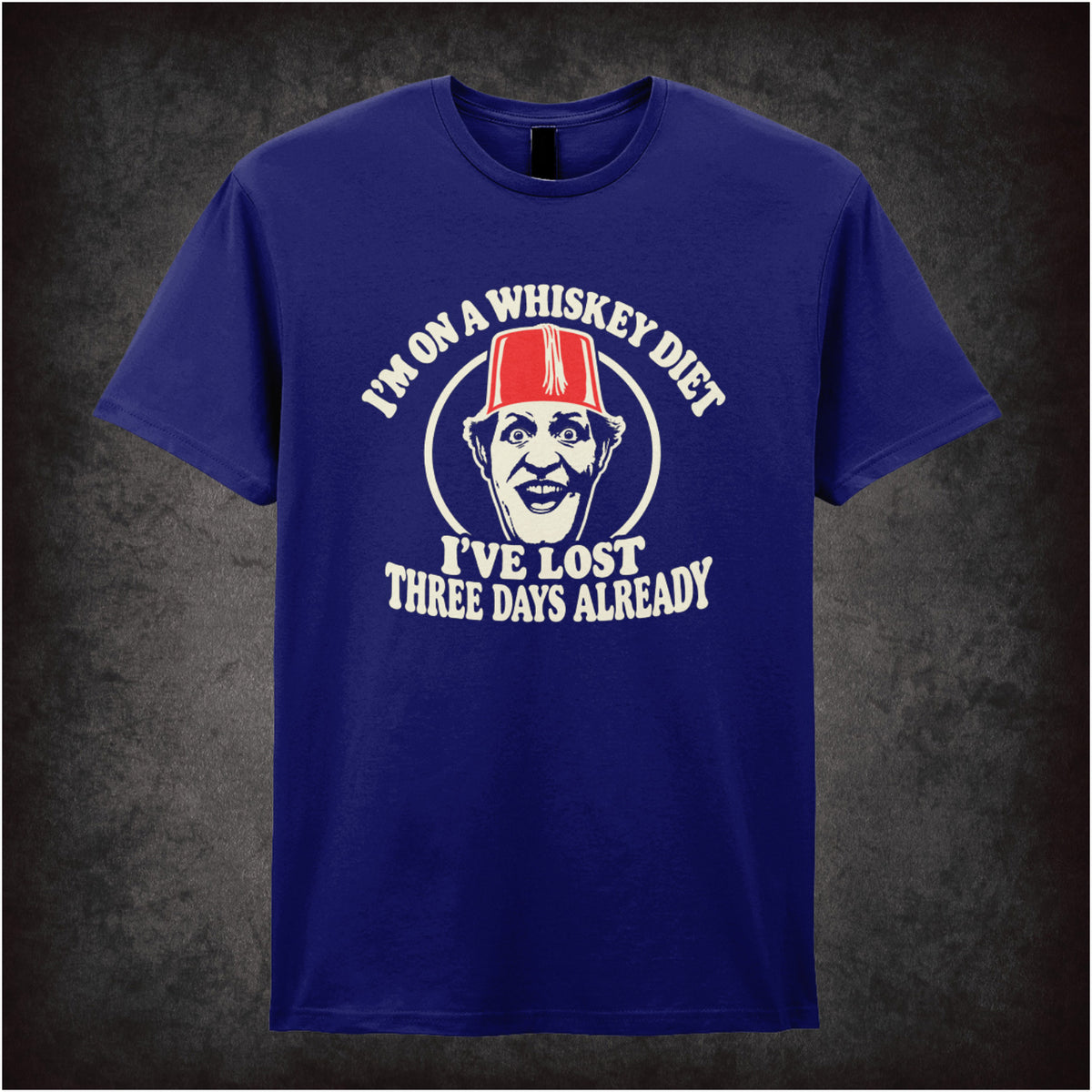 “I’m on a Whiskey Diet, I’ve Lost Three  Days Already” T-shirt in navy from Tommy Cooper