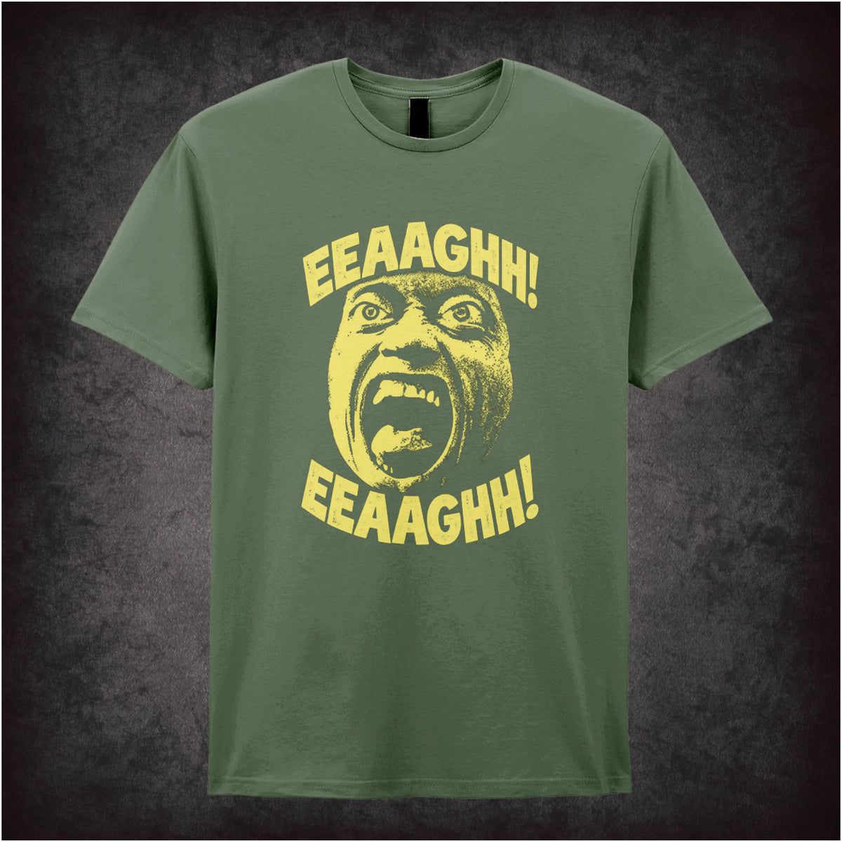 Quaid scream ‘Eeaaghh!’ T-shirt in military green from Total Recall