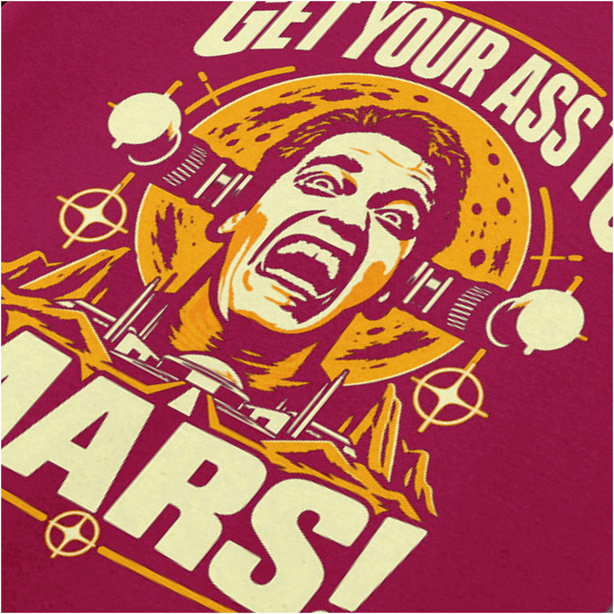 ‘Get your ass to Mars!’ close up T-shirt in cardinal red from Total Recall
