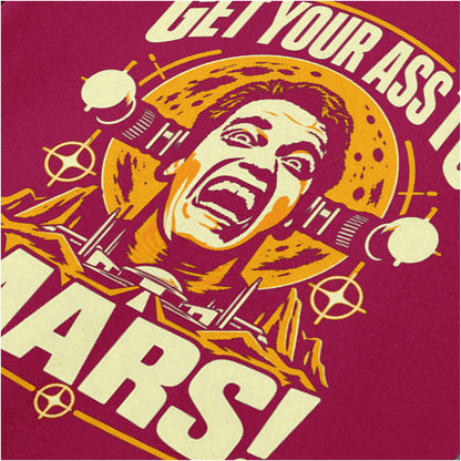 ‘Get your ass to Mars!’ close up T-shirt in cardinal red from Total Recall