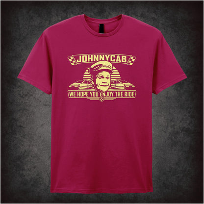 ‘Johnnycab we hope you enjoy the ride’ T-shirt in cardinal red from Total Recall