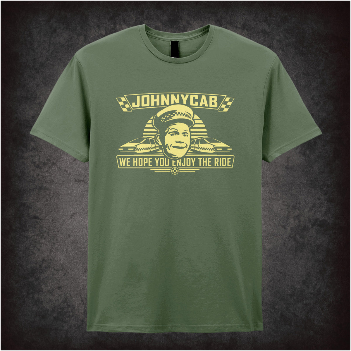 ‘Johnnycab we hope you enjoy the ride’ T-shirt in military green from Total Recall