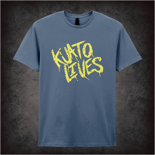 ‘Kuato Lives’ resistance slogan T-shirt in indigo from Total Recall