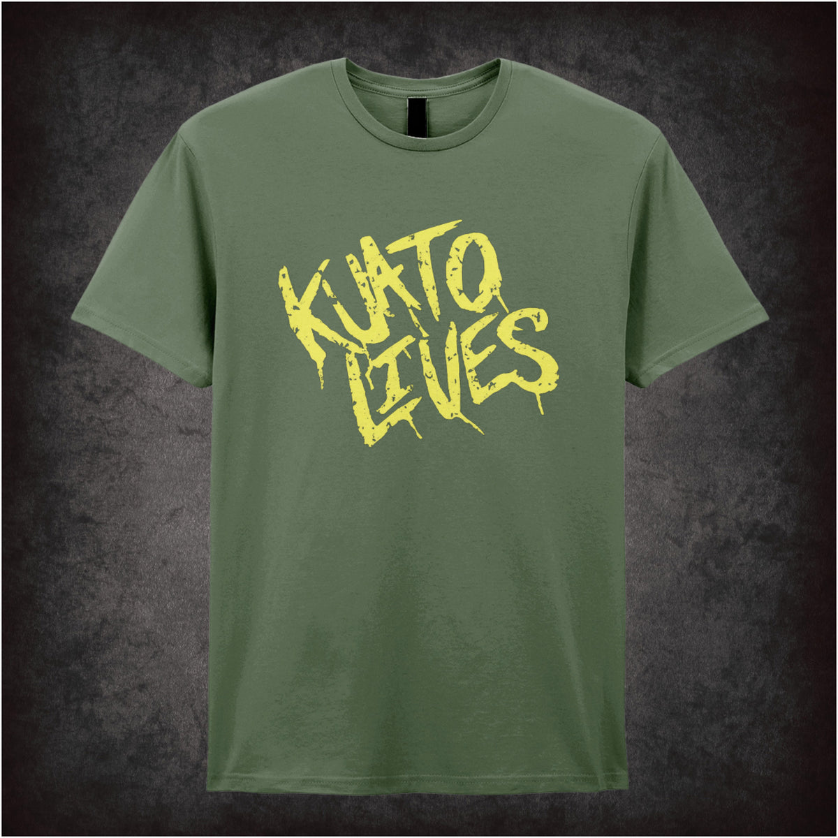 ‘Kuato Lives’ resistance slogan T-shirt in military green from Total Recall