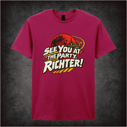 ‘See you at the party, Richter!’ T-shirt in cardinal red from Total Recall