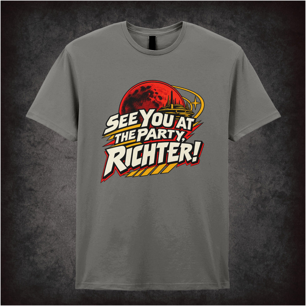 ‘See you at the party, Richter!’ T-shirt in charcoal from Total Recall