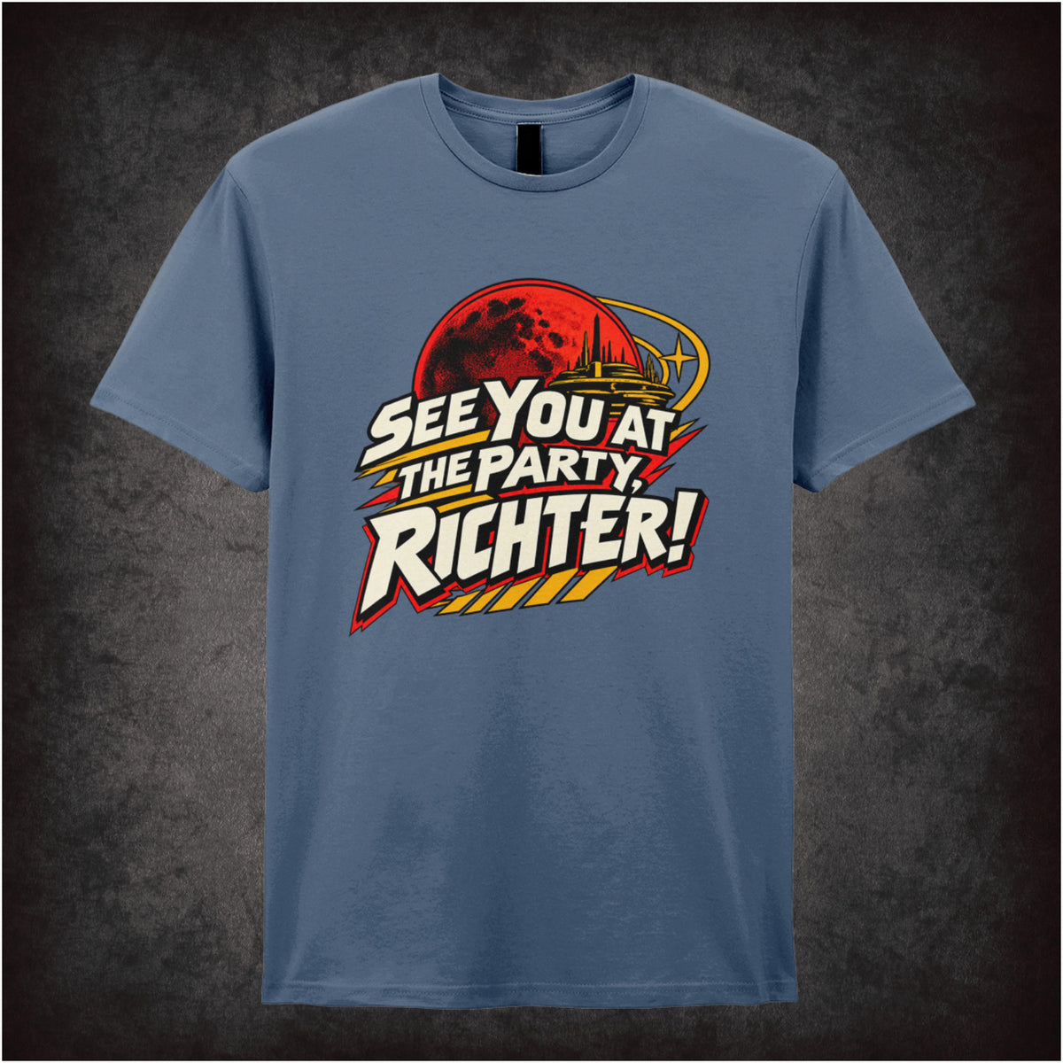 ‘See you at the party, Richter!’ T-shirt in indigo from Total Recall