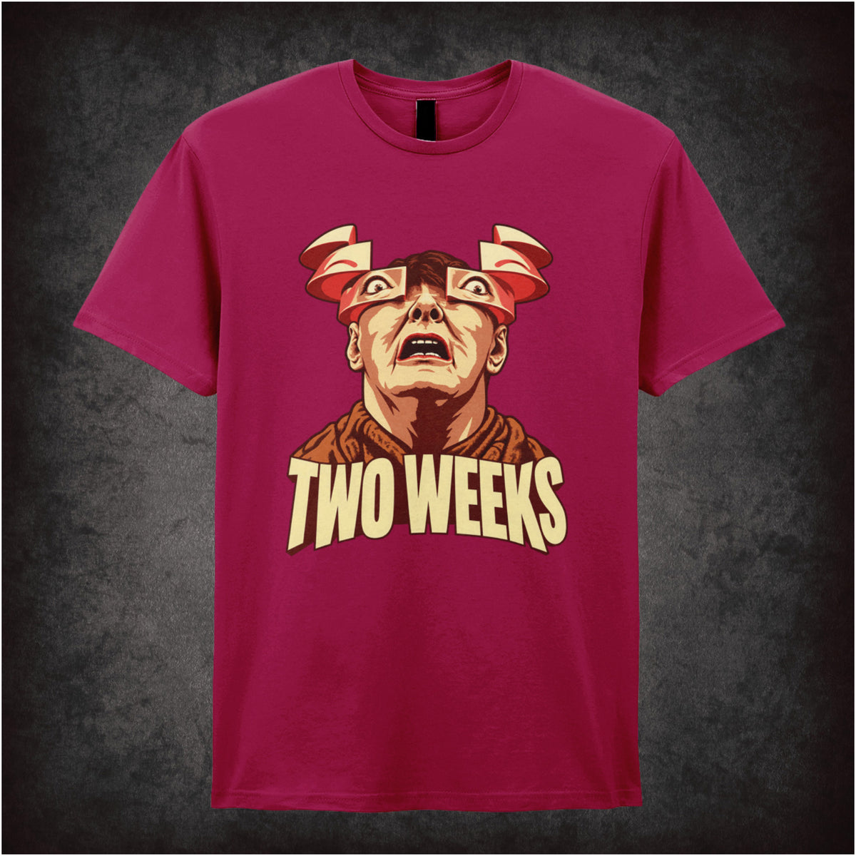 ‘Two weeks’ Douglas Quaid T-shirt in cardinal red from Total Recall
