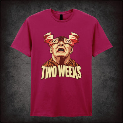 ‘Two weeks’ Douglas Quaid T-shirt in cardinal red from Total Recall