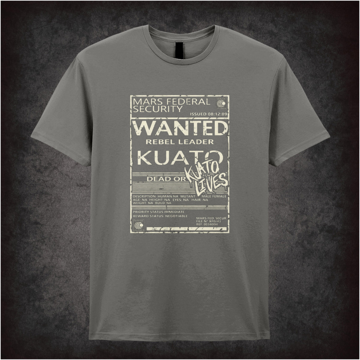 ‘Wanted rebel leader Kuato’ T-shirt in charcoal from Total Recall