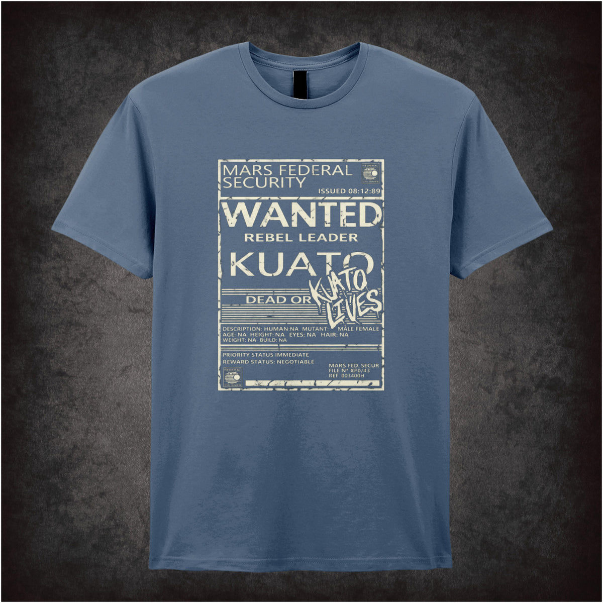 ‘Wanted rebel leader Kuato’ T-shirt in indigo from Total Recall