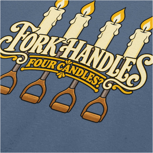 “‘Four Candles’ close up T-shirt in indigo from The Two Ronnies”