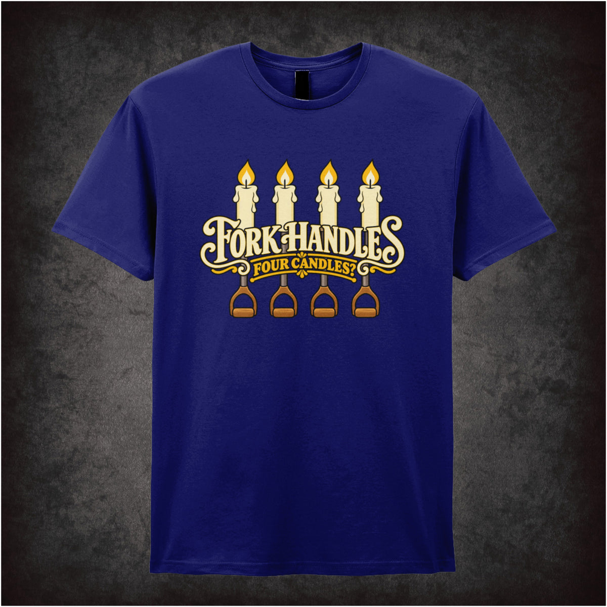 “‘Four Candles’ T-shirt in navy from The Two Ronnies”