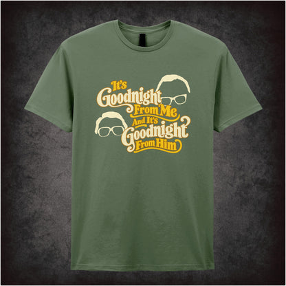 “‘It’s goodnight from me and it’s goodnight from him’ T-shirt in military green from The Two Ronnies”