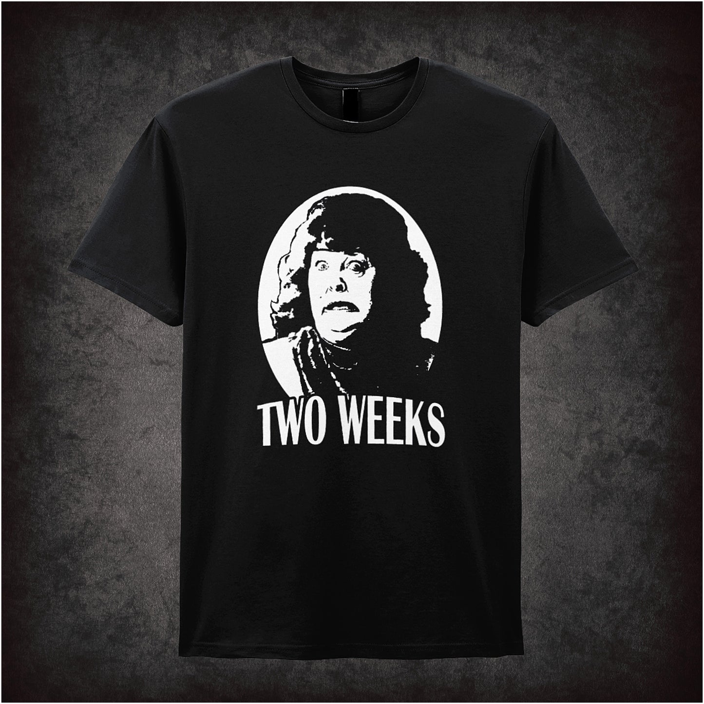 Total Recall inspired black unisex t-shirt with quote 'Two Weeks' soft style graphic tee