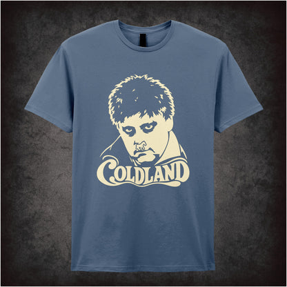 “Coldland” T-shirt in indigo from Vic Reeves and Bob Mortimer