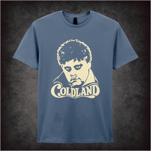 “Coldland” T-shirt in indigo from Vic Reeves and Bob Mortimer