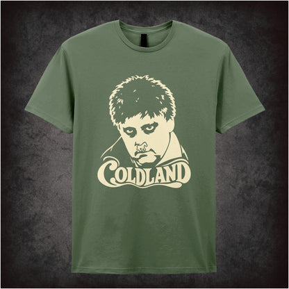 “Coldland” T-shirt in military green from Vic Reeves and Bob Mortimer