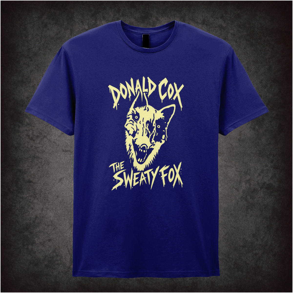 Donald Cox “The Sweaty Fox” T-shirt in navy from Shooting Stars