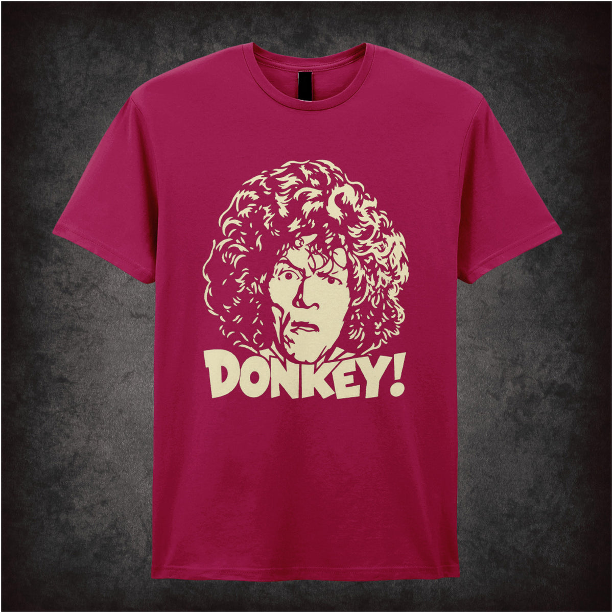 Uncle Peter “Donkey!” T-shirt in cardinal red from Shooting Stars