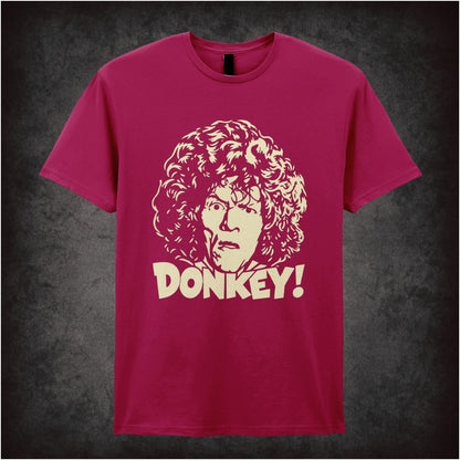 Uncle Peter “Donkey!” T-shirt in cardinal red from Shooting Stars
