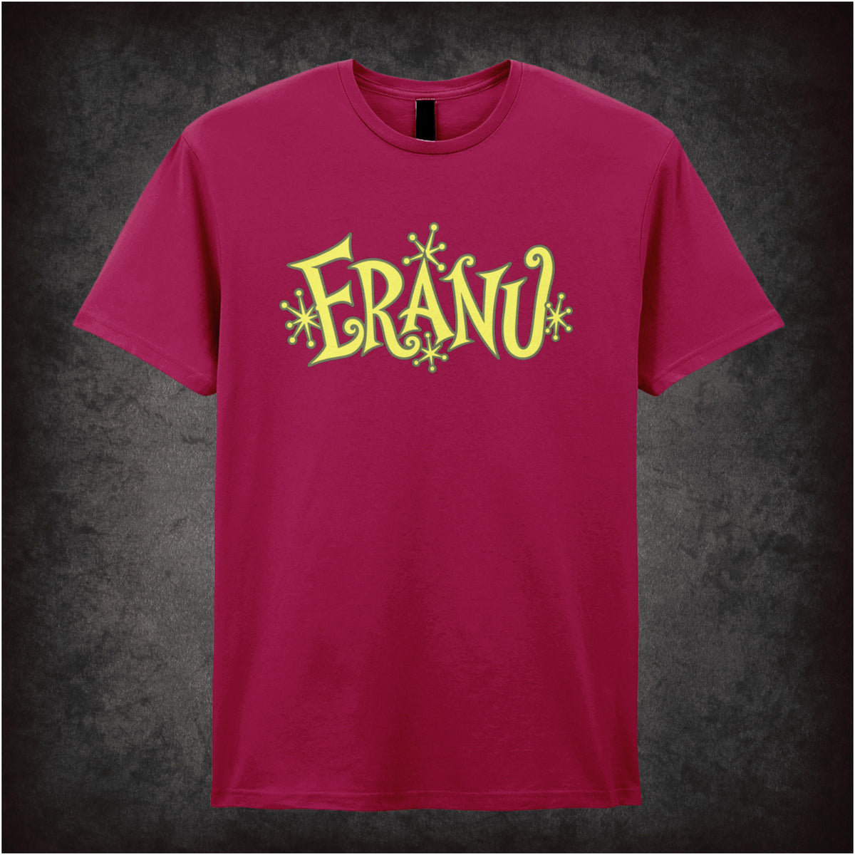 “Eranu” slogan T-shirt in cardinal red from Shooting Stars