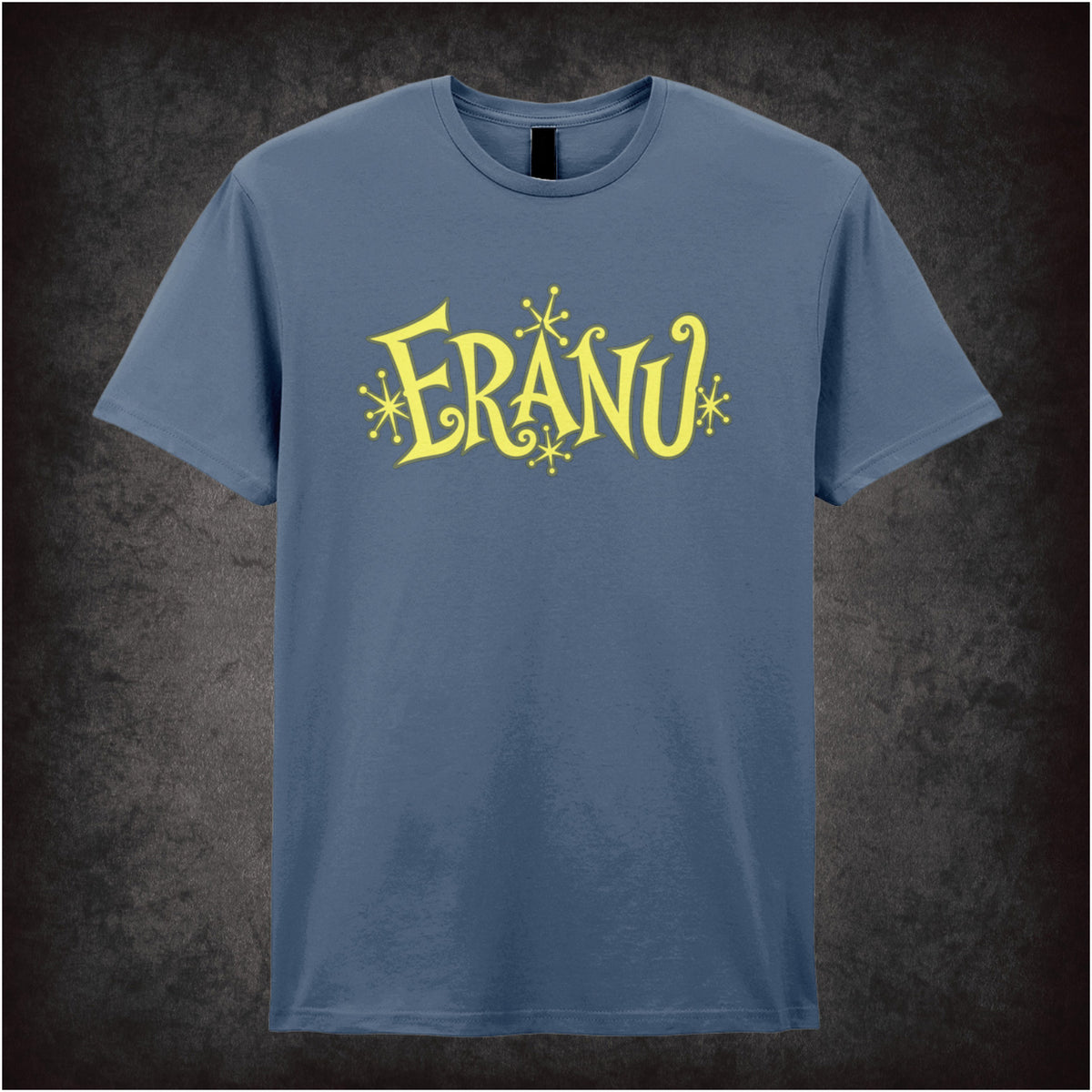 “Eranu” slogan T-shirt in indigo from Shooting Stars