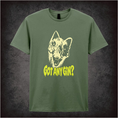 Donald Cox “Got Any Gin?” T-shirt in military green from Shooting Stars
