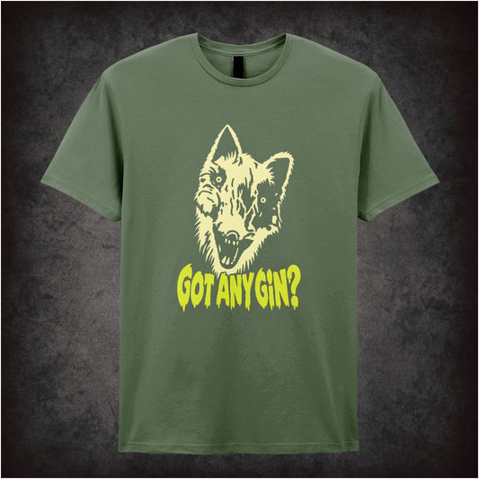 Donald Cox “Got Any Gin?” T-shirt in military green from Shooting Stars