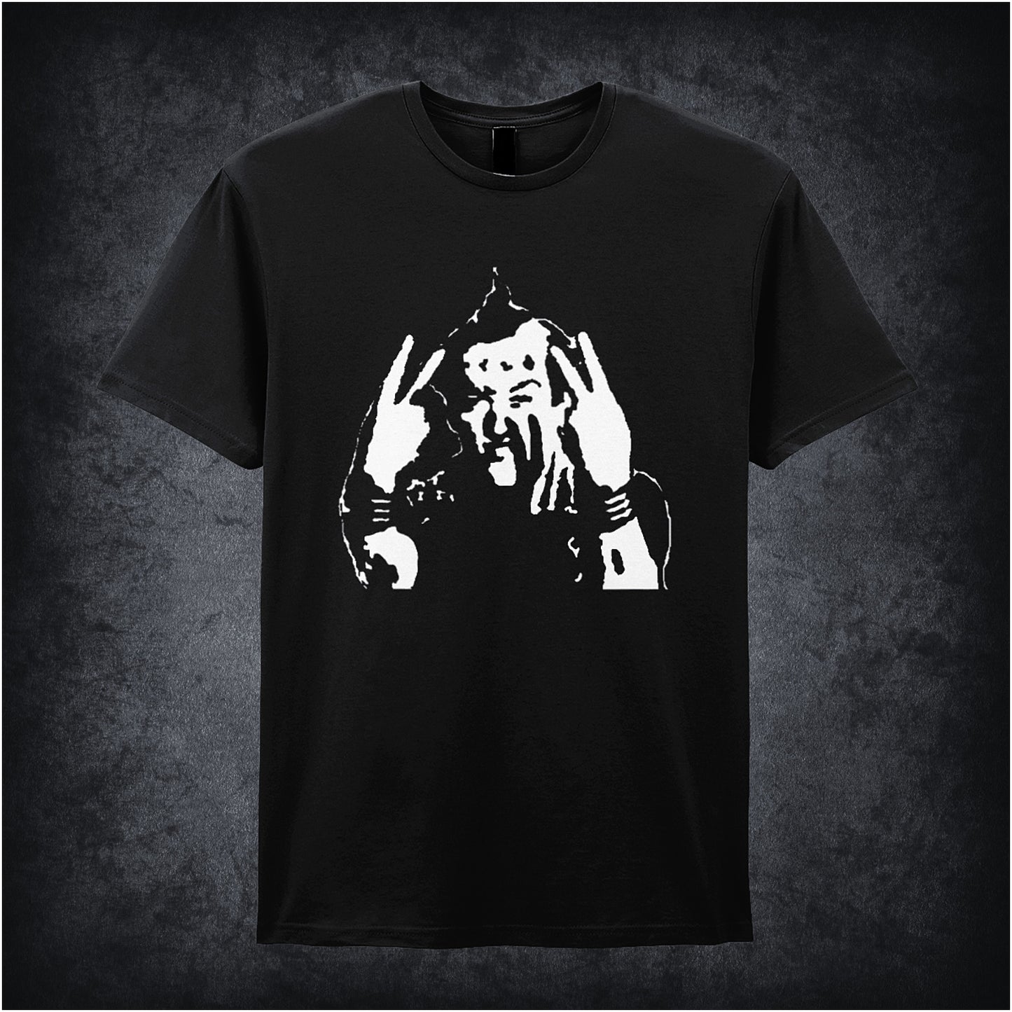 Black soft style unisex T-shirt featuring Vyvyan from The Young Ones, depicted in a bold, punk-inspired graphic design.