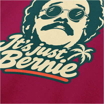 ‘It's Just Bernie’ quote close up T-shirt in cardinal red from Weekend at Bernies