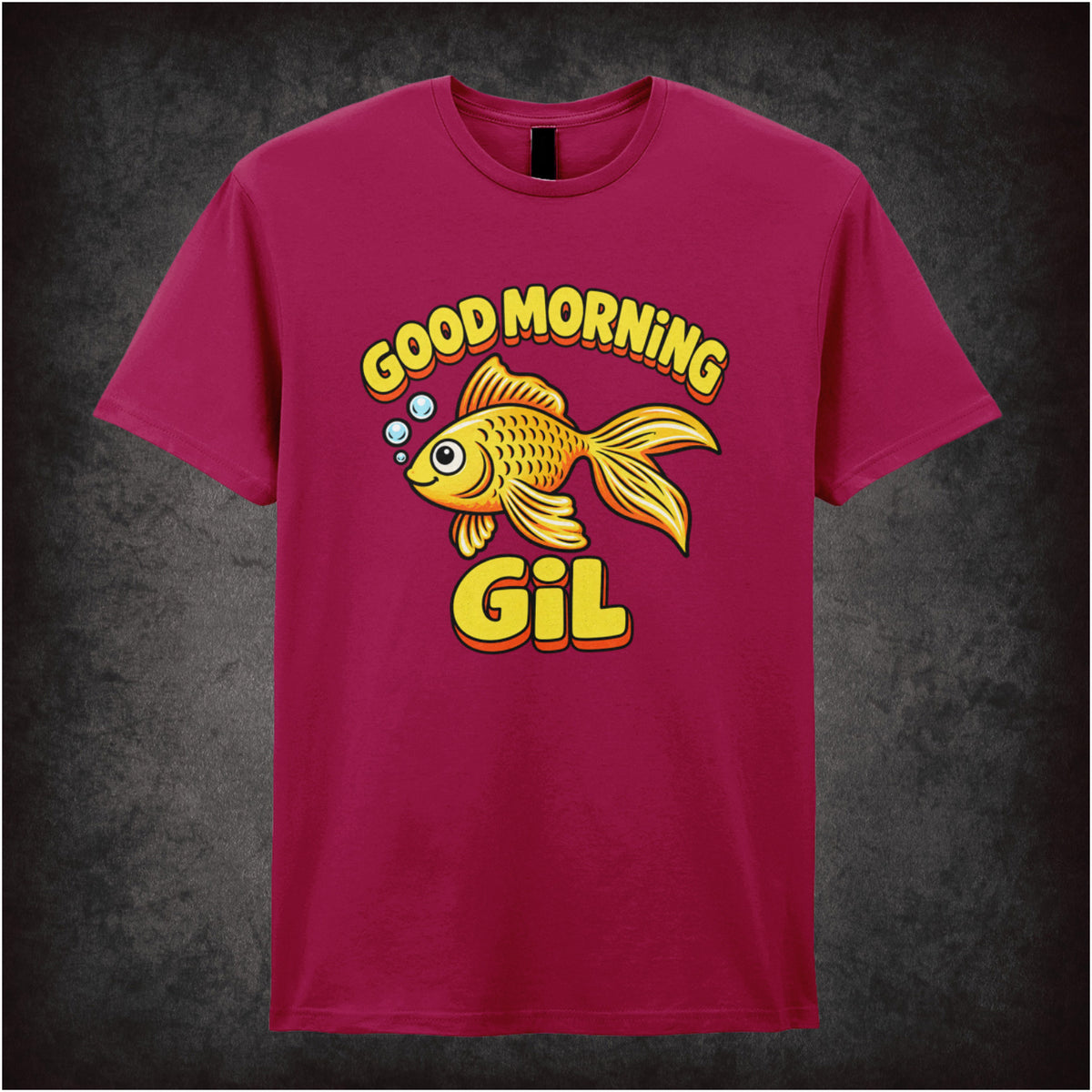 ‘good morning gil’ quote T-shirt in cardinal red from What About Bob
