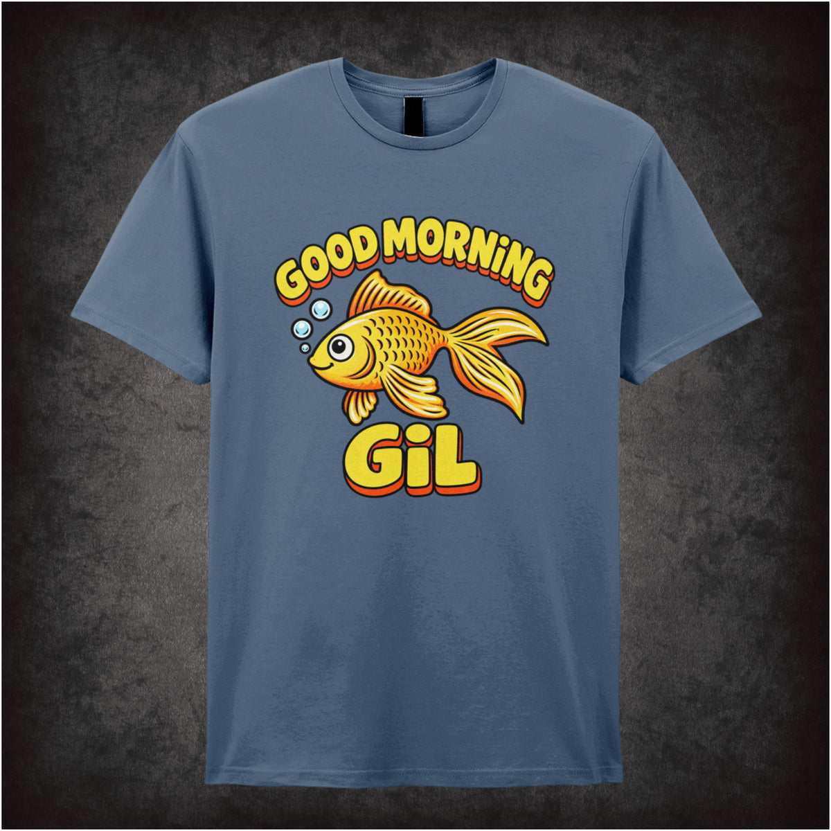 ‘good morning gil’ quote T-shirt in indigo from What About Bob
