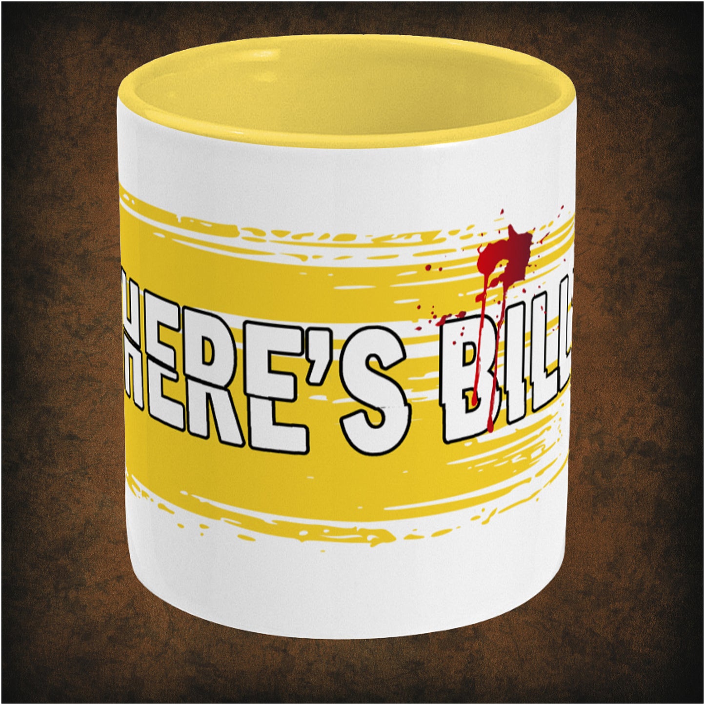 WHERE’S BILL? – Kill Bill inspired two-toned ceramic mug center featuring bold minimalist design, perfect gift for Tarantino fans, movie lovers, and collectors of cult film memorabilia.