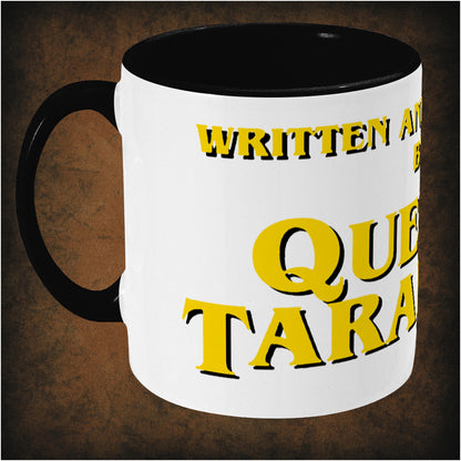 Written and Directed by Quentin Tarantino’ two-toned mug left hand side featuring iconic movie credit design, minimalist black and white style, and collectible film enthusiast merchandise.