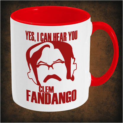 Yes I can hear you, Clem Fandango’ two-toned mug inspired by Toast of London, right hand side featuring iconic TV show quote, humorous design, and collectible British comedy merchandise.